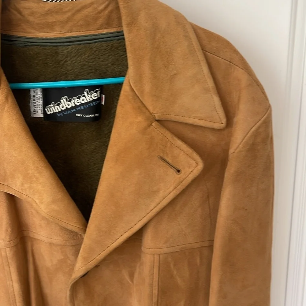 Vtg Windbreaker Van Heusen Heavy Soft Leather Jacket Vest Camel tan 48 J Keisman